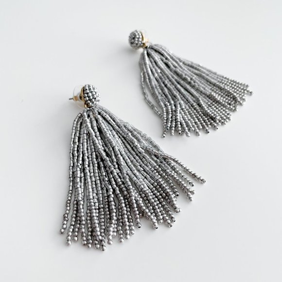 J. Crew Beaded Tassel Earrings (Silver Mirror) - Picture 2 of 3